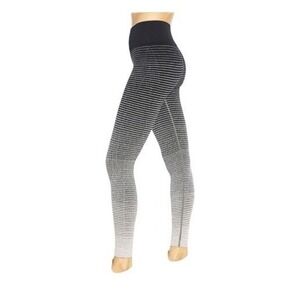 Marika Seamless Dip Dye Yoga Leggings Black Gray White Striped Knit L